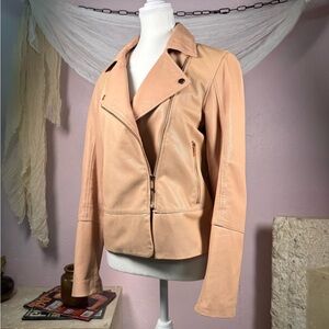 Ted Baker Leather Moto Jacket Blush Pink Fitted Biker Jacket Small Medium